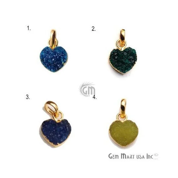 Elegant necklaces and pendants with diamond accents for added sparkle-Druzy Heart Shape 16x12mm Gold Plated Necklace Pendant (Pick Your Color))