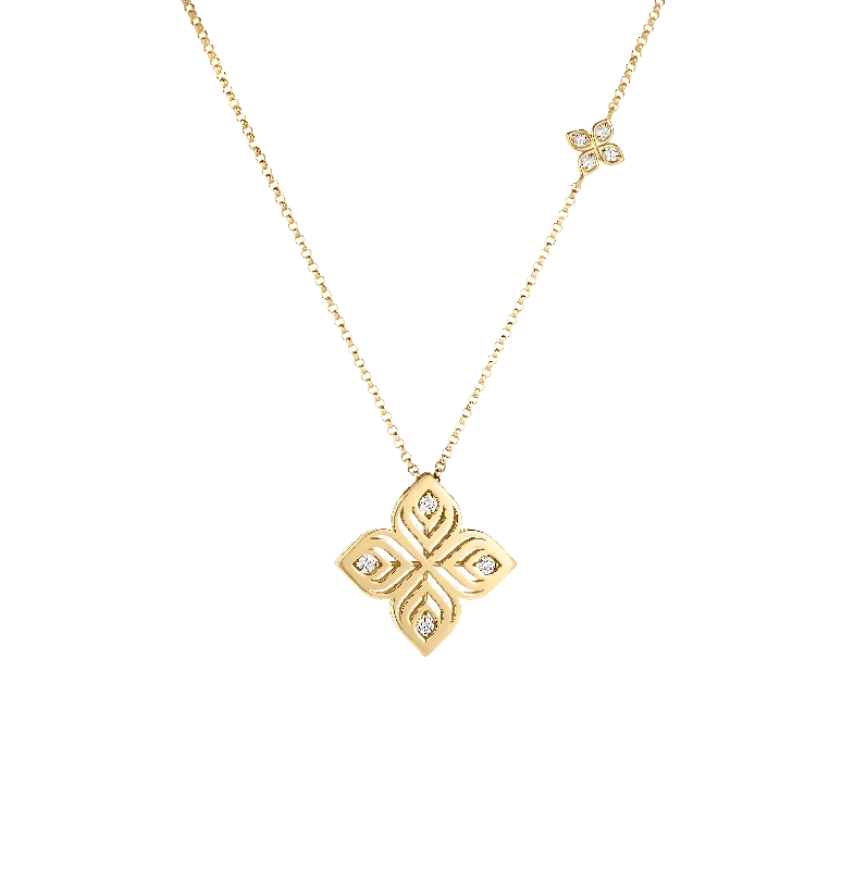 Best necklaces and pendants with adjustable chains for a customizable fit-Roberto Coin Arabesque Yellow Gold Medium Diamond Flower Pendant