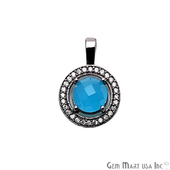 Stunning necklaces and pendants with birthstone pendants for a personal touch-Sky Blue Chalcedony Round Shape 20x13mm Cubic Zircon Gemstone Dangle Pendant