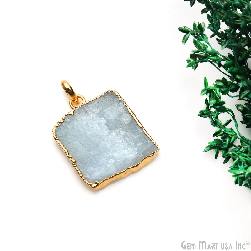 Stylish necklaces and pendants with diamonds for a glamorous and elegant look-Aquamarine Free Form shape 29x23mm Gold Electroplated Gemstone Single Bail Pendant