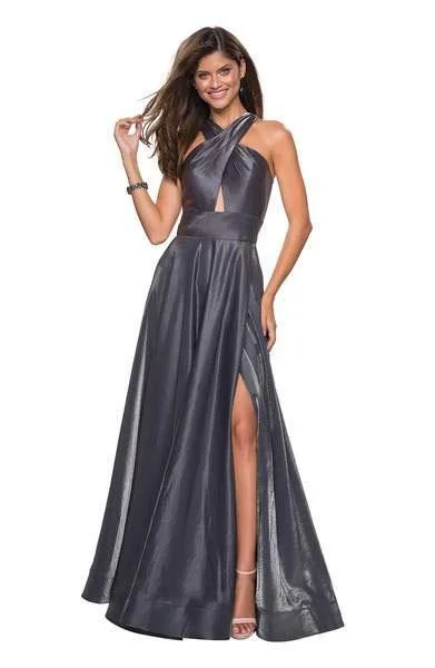 Chic plus size dresses for evenings drape perfectly -La Femme - 27151 Crisscross Halter Cutout Long Gown