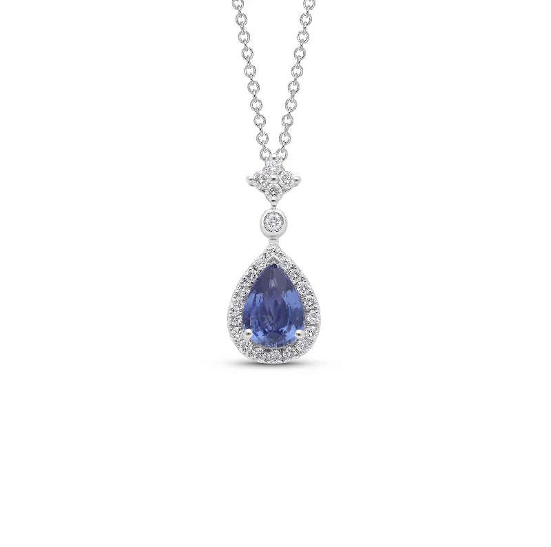 Beautiful necklaces and pendants with moonstone for an ethereal, mystical appearance-Sabel Collection White Gold Pear Sapphire and Diamond Drop Pendant