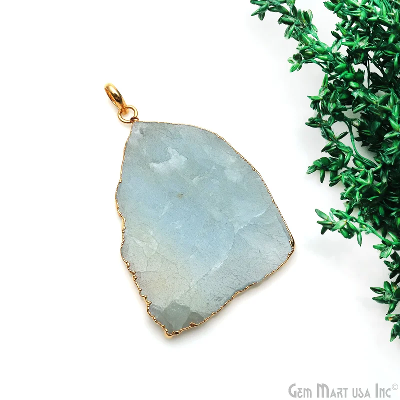 Best necklaces and pendants with silver chains for a sleek, timeless look-Aquamarine Free Form shape 52x37mm Gold Electroplated Gemstone Single Bail Pendant