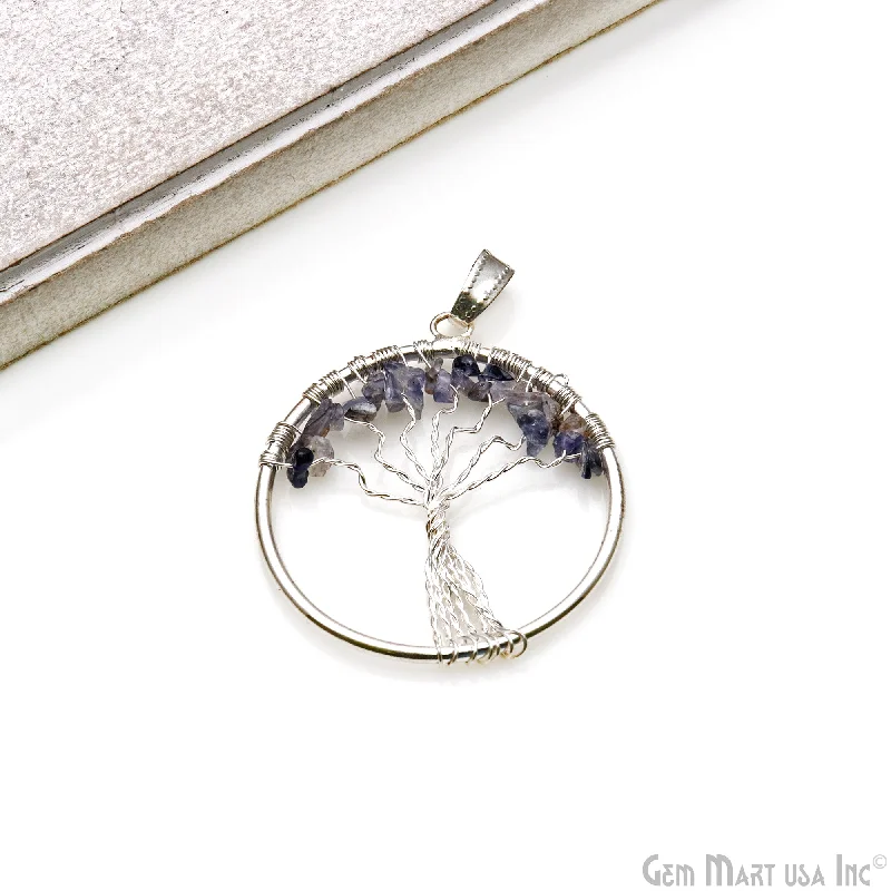 Stunning necklaces and pendants with sapphire gemstones for a luxurious blue hue-Tree Of Life Iolite 45x39 Gemstone Silver Wire Wrapped Necklace Pendant