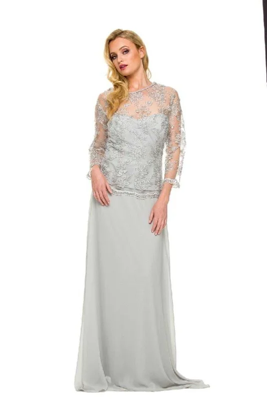 Nox Anabel 5096 Lace Jewel Neck A-line Dress - 1 Pc. Silver in size XL Available