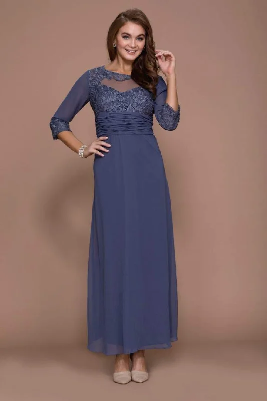 Plus size dresses with sleek finishes stay polished -Nox Anabel - Quarter Length Sleeves Empire Long Dress 5101 - 1 pc Steel in Size L Available