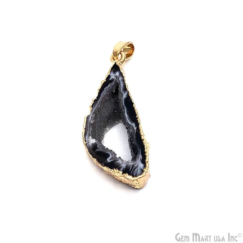 Elegant necklaces and pendants with gold chains for a chic, timeless appearance-Agate Geode Druzy 38x14mm Single Bail Gold Electroplated Gemstone Pendant