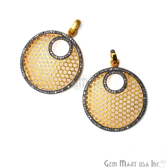 Necklaces and pendants with star-shaped designs for a whimsical, celestial touch-Honeycomb Pave Diamond Charm Pendant, Gold Vermeil Round Shape Necklace Charm Pendant