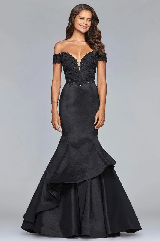 Plus size dresses for celebrations shine with style -Faviana Plunging Fitted Off Shoulder Mermaid Gown 10103 - 1 pc Black In Size 14 Available