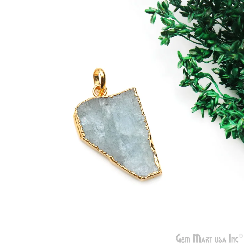 Best necklaces and pendants with rose gold for a warm and romantic appeal-Aquamarine Free Form shape 35x23mm Gold Electroplated Gemstone Single Bail Pendant