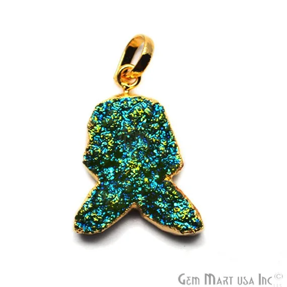 Best necklaces and pendants with statement designs for a fashionable accessory-Green Titanium Rough Druzy 26x19mm Gold Electroplated Edge Single Bail Necklace Pendant