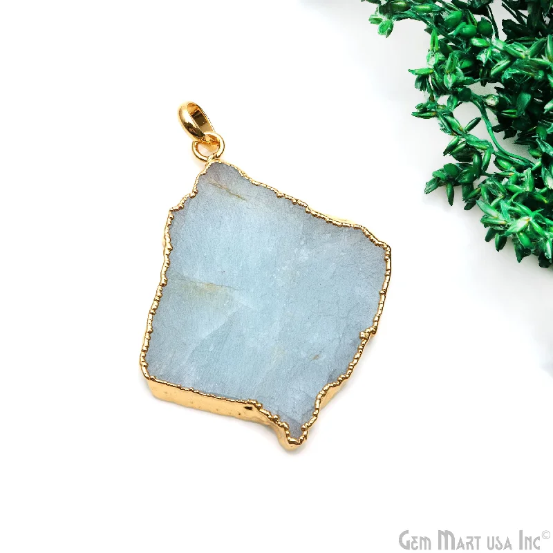 Beautiful necklaces and pendants with moon and star charms for a dreamy effect-Aquamarine Free Form shape 50x41mm Gold Electroplated Gemstone Single Bail Pendant