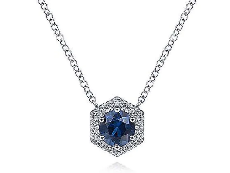 Best necklaces and pendants with heart-shaped designs for a romantic look-Sapphire and Halo Diamond Necklace in White Gold