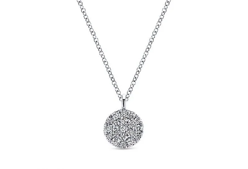 Trendy necklaces and pendants with statement pieces for a bold fashion statement-Petite Pavé Diamond Disc Necklace in 14K White Gold