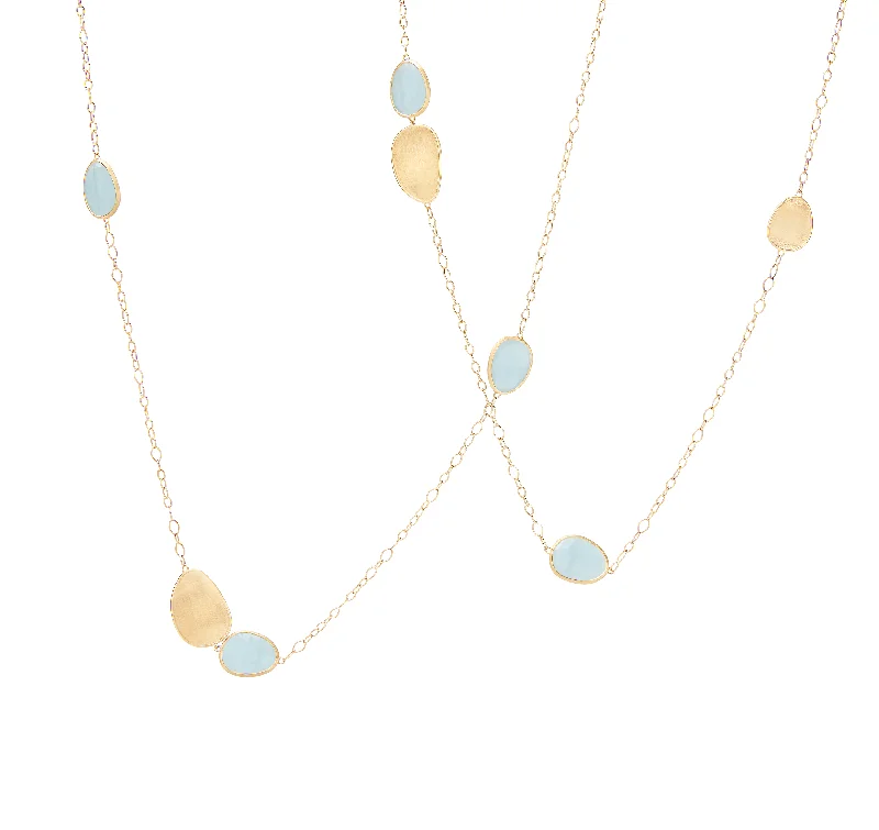 Necklaces and pendants with lotus flower designs for a spiritual, peaceful vibe-Marco Bicego Lunaria Yellow Gold Long Aquamarine Station Necklace