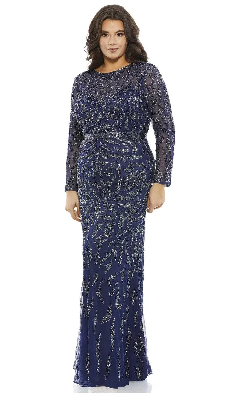 Plus size dresses with elastic waists stretch easily -Mac Duggal 5519 - Bedazzled Long Sleeve Evening Dress