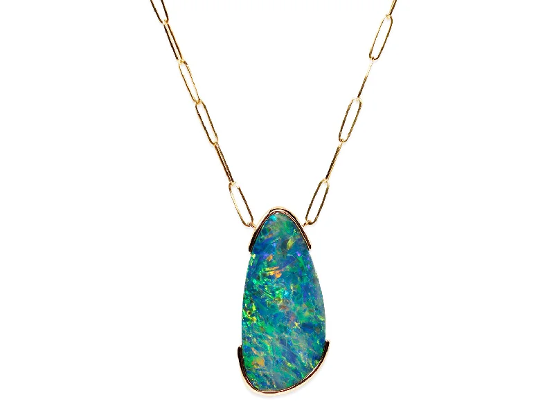 Best necklaces and pendants with gemstone clusters for a bold and colorful effect-Opal Doublet Pendant with Paperclip Chain Link Necklace