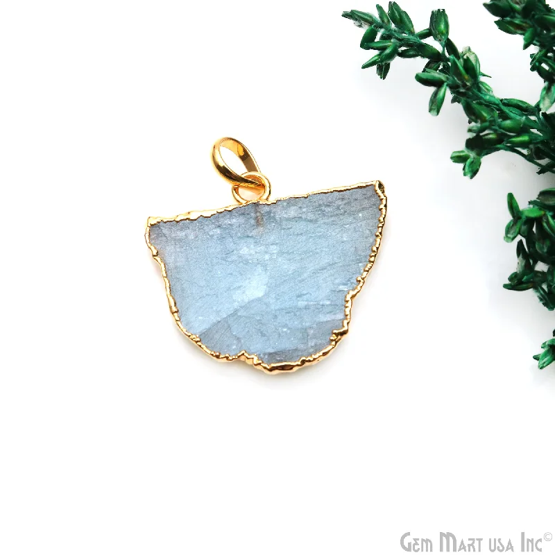 Best necklaces and pendants for weddings with matching designs for bride and groom-Aquamarine Free Form shape 29x26mm Gold Electroplated Gemstone Single Bail Pendant