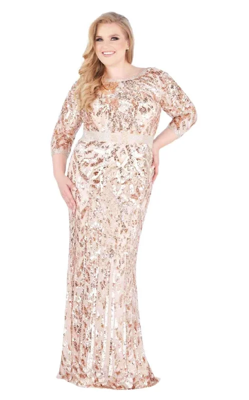 Plus size dresses with sturdy seams last long -Mac Duggal - Quarter Sleeve Beaded Bateau Sheath Dress 4857F - 1 pc Rose/Gold In Size 22W Available