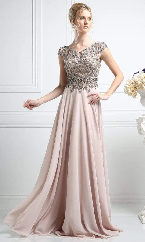 Plus size dresses in soft fabrics feel cozy -Cinderella Divine - Beaded V-Neck A-Line Dress CR721