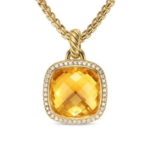 Personalized necklaces and pendants with coordinates for a meaningful location-based gift-Albion Pendant in 18K Yellow Gold with Citrine and Diamonds, 15mm