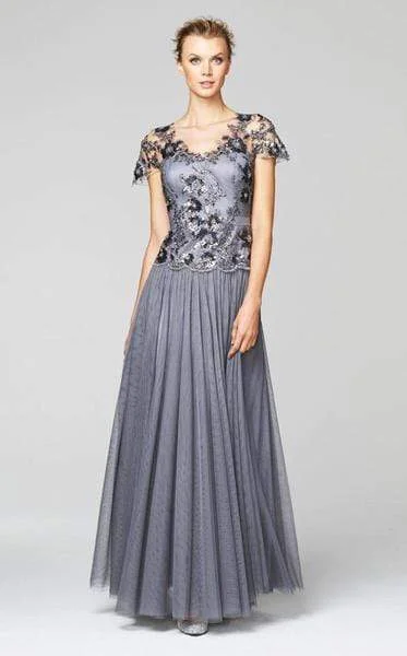 Plus size dresses for chic evenings glow quietly -Alexander by Daymor 252 Lace Floral V-Neck Long Dress - 1 pc Sterling Grey In Size 12 Available