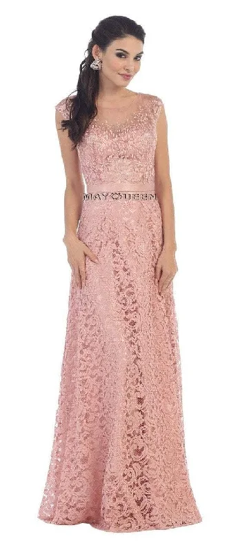 Plus size dresses with stretch panels move freely -May Queen Embellished A-Line Long Dress in DustyRose MQ1219