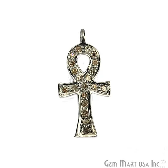 Elegant necklaces and pendants with gold chains for a chic, timeless appearance-Ankh Shape Diamond Charms Pendant, 20x10mm 925 Sterling Silver Pave Charms Pendant