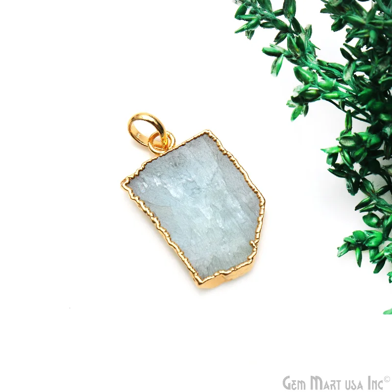 Best necklaces and pendants with layered designs for a chic, stacked look-Aquamarine Free Form shape 30x19mm Gold Electroplated Gemstone Single Bail Pendant