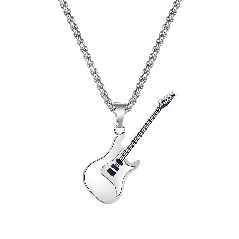 Stunning necklaces and pendants with birthstone pendants for a personal touch-Wholesale Hip-hop Stainless Steel Guitar Pendant Trendy Men's Necklace