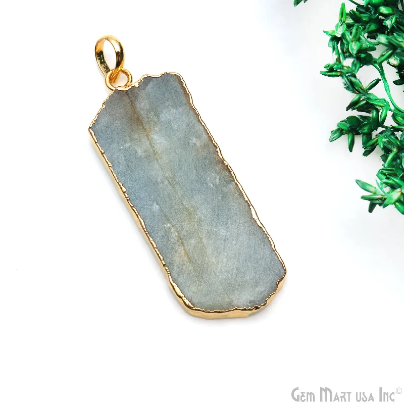 Necklaces and pendants with celestial starburst designs for a radiant look-Aquamarine Free Form shape 49x18mm Gold Electroplated Gemstone Single Bail Pendant