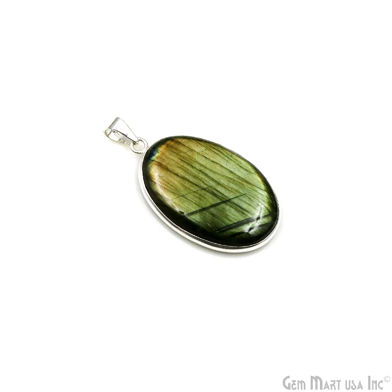 Necklaces and pendants with infinity love symbols for an eternal, romantic gesture-Labradorite Gemstone Oval 43x27mm Sterling Silver Necklace Pendant 1PC