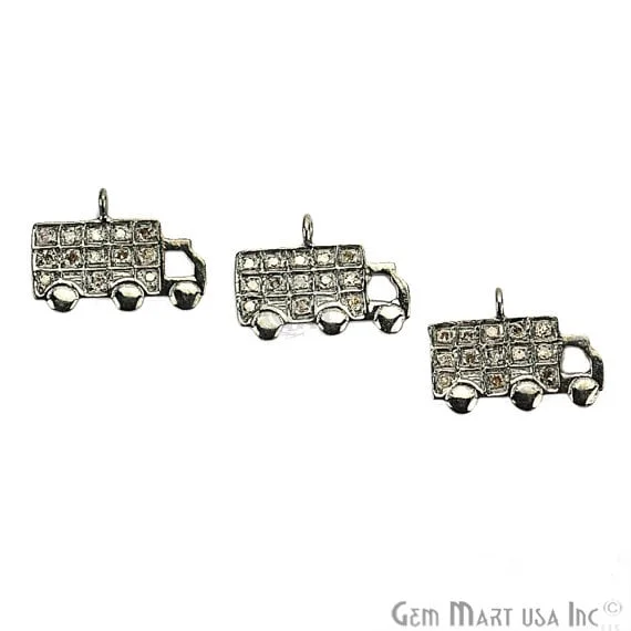 Fashionable necklaces and pendants with birthstones for a personalized gift idea-Truck Shape Diamond Charms Pendant, 15x10mm 925 Sterling Silver Pave Charms Pendant