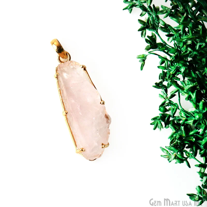 Necklaces and pendants with infinity love symbols for an eternal, romantic gesture-Natural Morganite Organic 42x15mm Gold Plated Prong Setting Single Bail Gemstone Pendant