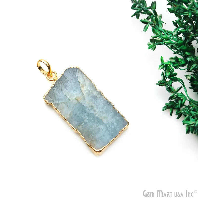 Stunning necklaces and pendants with aquamarine stones for a serene effect-Aquamarine Free Form shape 41x19mm Gold Electroplated Gemstone Single Bail Pendant