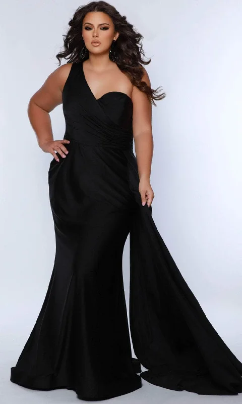 Plus size dresses with soft skirts feel light -Sydney's Closet SC7377 - Ruched One-Sleeve Prom Gown