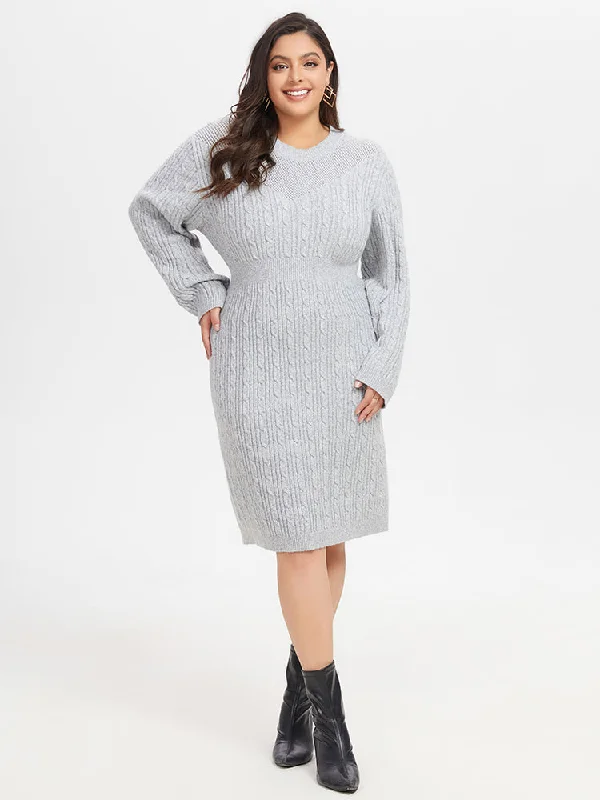 Plus size dresses featuring boho vibes are chic -Solid Cable Knit Midi Sweater Dress