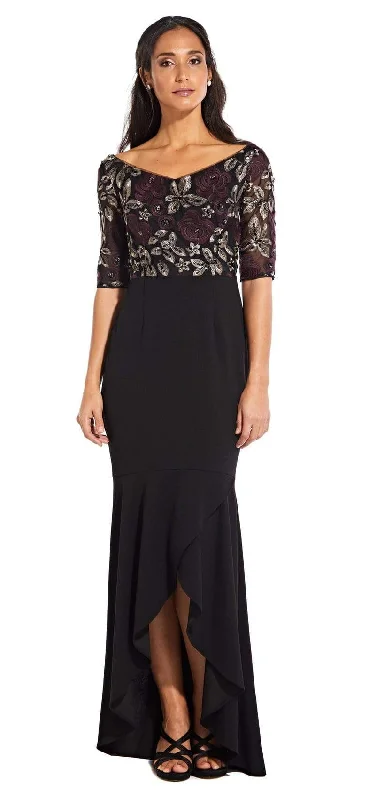 Plus size dresses with sleek fits elongate frames -Adrianna Papell - AP1E204611 Floral V-Neck High Low Dress