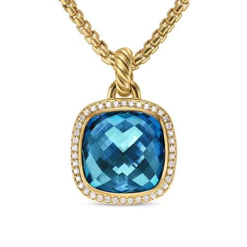 Best necklaces and pendants with opal and gold for a vibrant, luxurious contrast-Albion Pendant in 18K Yellow Gold with Hampton Blue Topaz and Diamonds, 15mm