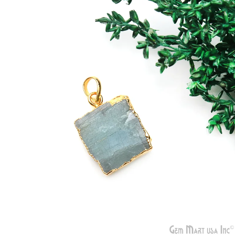 Necklaces and pendants with personalized charms for a custom piece of jewelry-Aquamarine Free Form shape 25x19mm Gold Electroplated Gemstone Single Bail Pendant