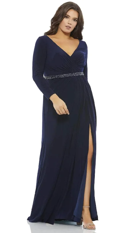 Plus size dresses for long days support fully -Mac Duggal 67899 - Long Sleeve V-Neck Evening Dress