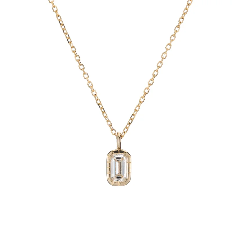 Necklaces and pendants with engraved messages for a deeply personal, sentimental gift-Emerald Cut Diamond Wisp Necklace