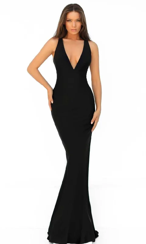 Plus size dresses for winter layer warmly -Tarik Ediz - 51017 Plunging V-Neck Trumpet Evening Dress