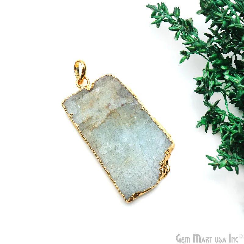 Necklaces and pendants with enamel accents for a colorful, eye-catching appearance-Aquamarine Free Form shape 47x25mm Gold Electroplated Gemstone Single Bail Pendant