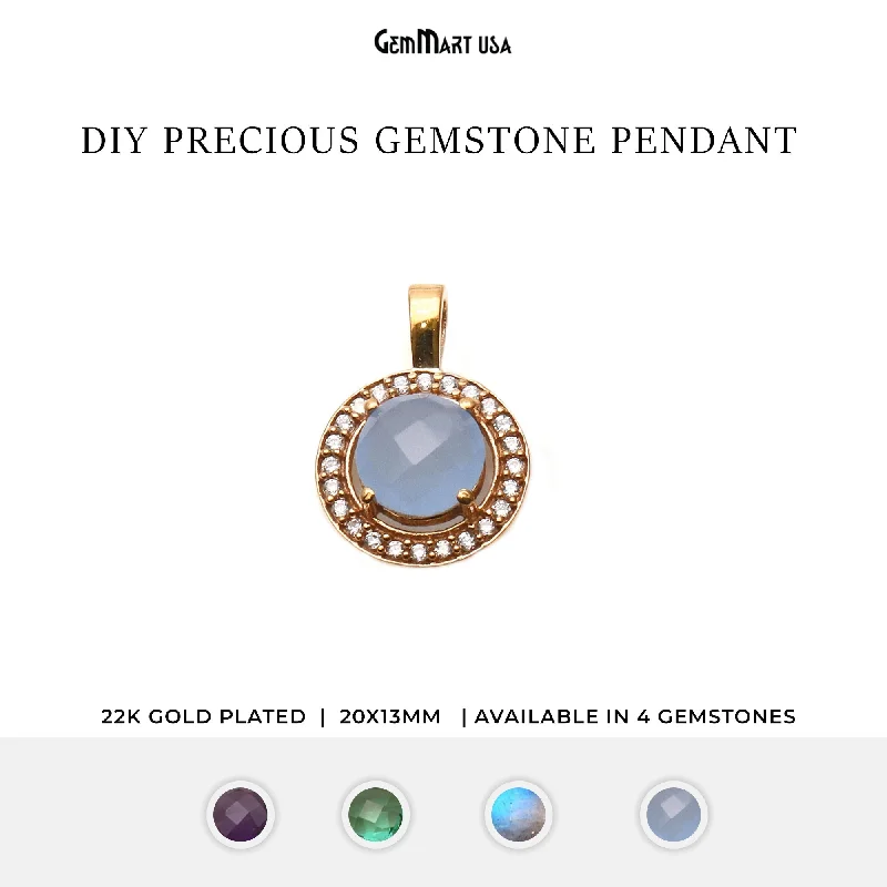 Best necklaces and pendants with matching earrings for a coordinated, elegant look-Round 20x13mm Cubic Zircon Gold Plated Gemstone DAngel Pendant (Pick Your Gemstone)