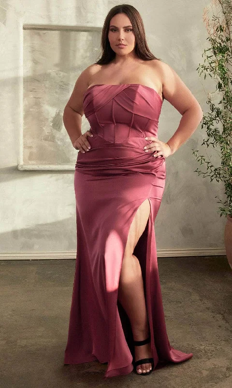 Plus size dresses with matte finishes stay subtle -Ladivine CD326C - Strapless Corset Bodice Prom Gown