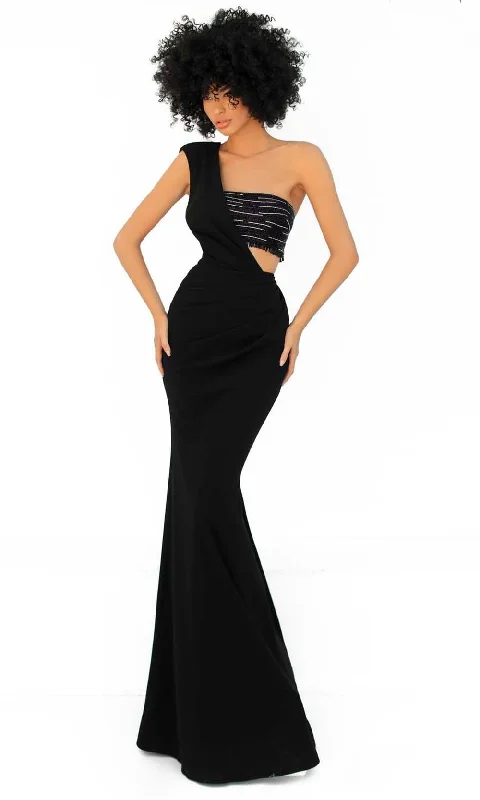 Plus size dresses with scalloped hems feel delicate -Tarik Ediz - 51058 Embellished Asymmetrical Evening Dress