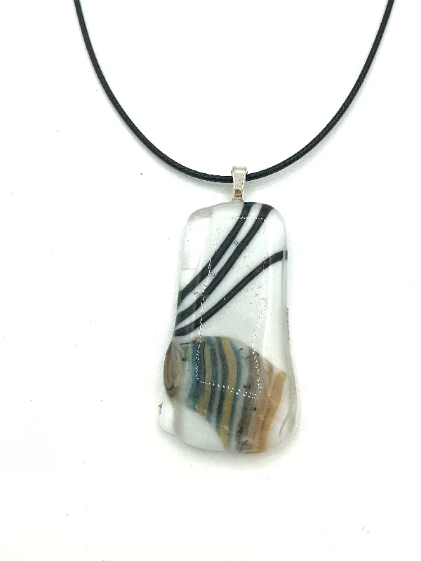 Best necklaces and pendants with intricate filigree for vintage-inspired elegance-Necklace with Fused Glass Pendant, Small Pendant, White with Stripes