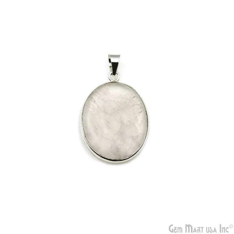 Unique necklaces and pendants with gemstones for a colorful and vibrant statement-Rose Quartz Gemstone Oval 37x26mm Sterling Silver Necklace Pendant 1PC