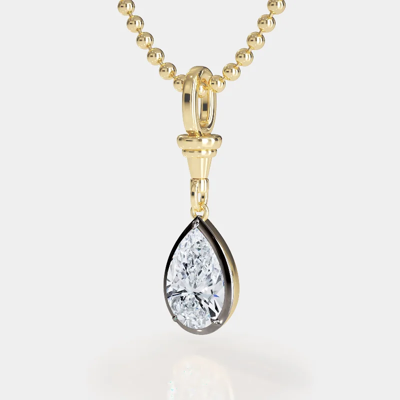 Stunning necklaces and pendants with aquamarine stones for a serene effect-Two-Tone Ball & Chain Pear Diamond Pendant